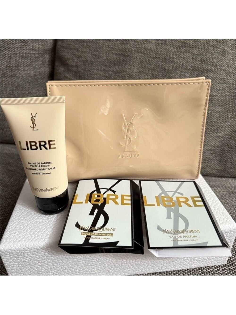 Yves Saint Laurent Beauty Libre 4 pc Travel Gift Set Cream Faux Leather Pouch
